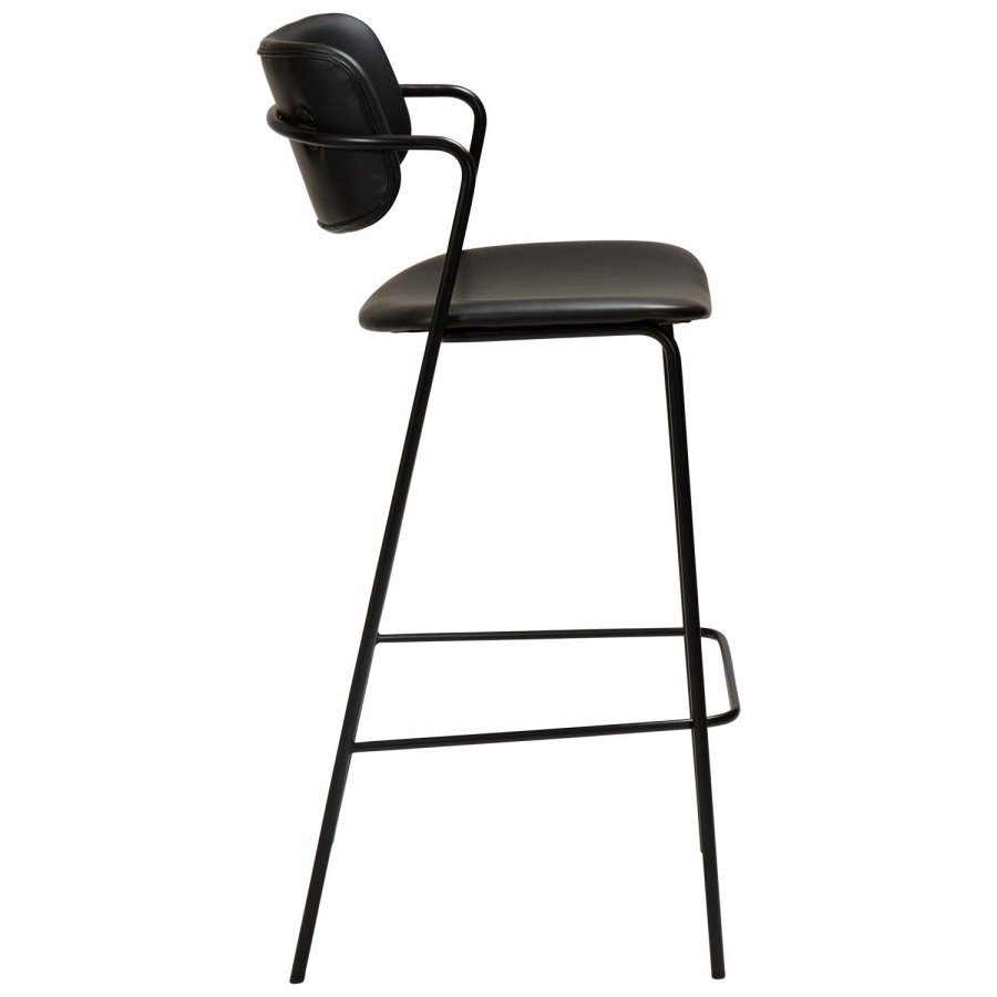 DAN-FORM Zed barstol, med ryggstöd, armstöd och fotstöd - vintage svart konstläder och svart stl