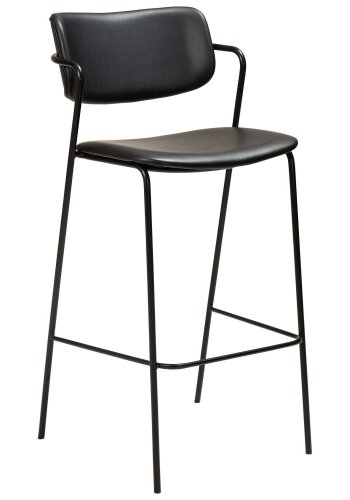 DAN-FORM Zed barstol, med ryggstöd, armstöd och fotstöd - vintage svart konstläder och svart stl