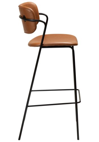 DAN-FORM Zed barpall, med ryggstöd, armstöd och fotstöd - vintage ljusbrunt konstläder och svart stl