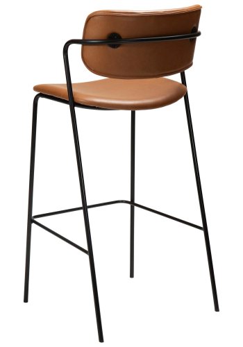 DAN-FORM Zed barpall, med ryggstöd, armstöd och fotstöd - vintage ljusbrunt konstläder och svart stl