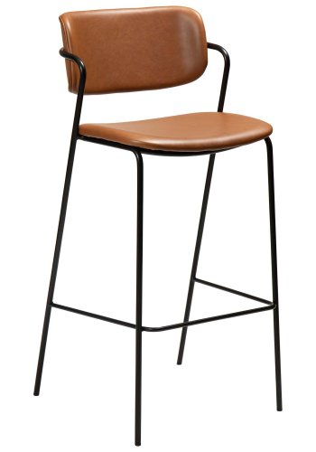 DAN-FORM Zed barpall, med ryggstöd, armstöd och fotstöd - vintage ljusbrunt konstläder och svart stl
