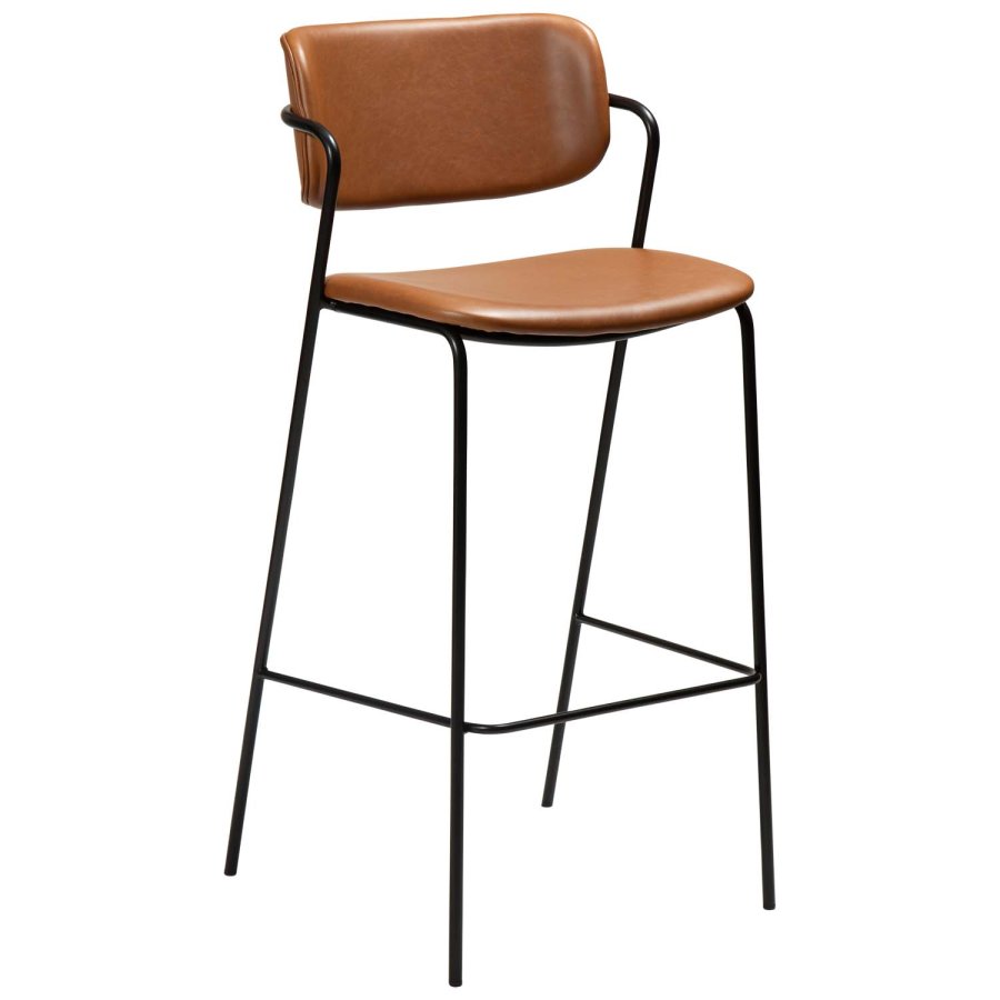 DAN-FORM Zed barpall, med ryggstöd, armstöd och fotstöd - vintage ljusbrunt konstläder och svart stl
