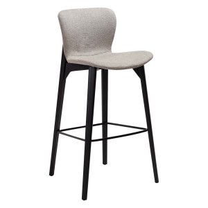 DAN-FORM Paragon barstol, med ryggstöd och fotstöd - brunt bouclétyg och svart ask.