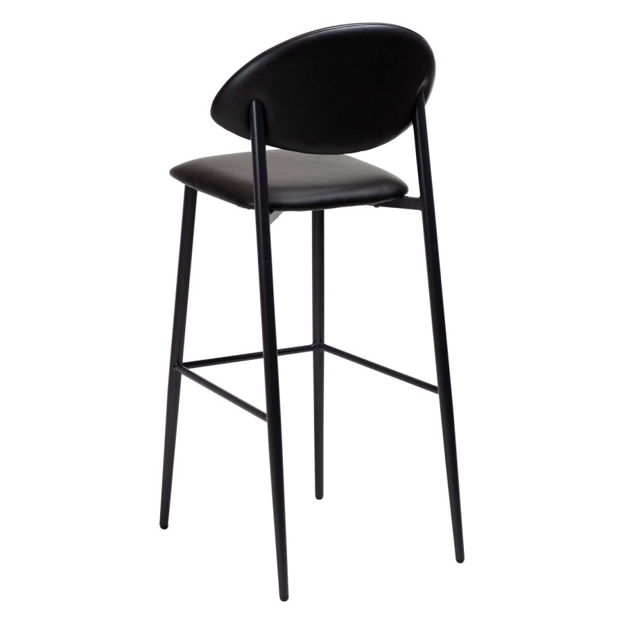 DAN-FORM Tush barstol, med ryggstöd och fotstöd - vintage svart konstläder och svart stl