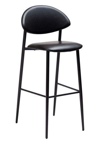DAN-FORM Tush barstol, med ryggstöd och fotstöd - vintage svart konstläder och svart stl