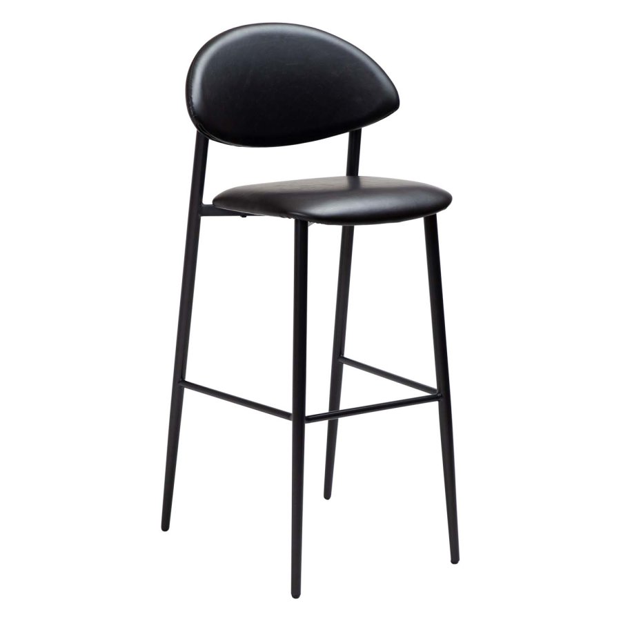 DAN-FORM Tush barstol, med ryggstöd och fotstöd - vintage svart konstläder och svart stl