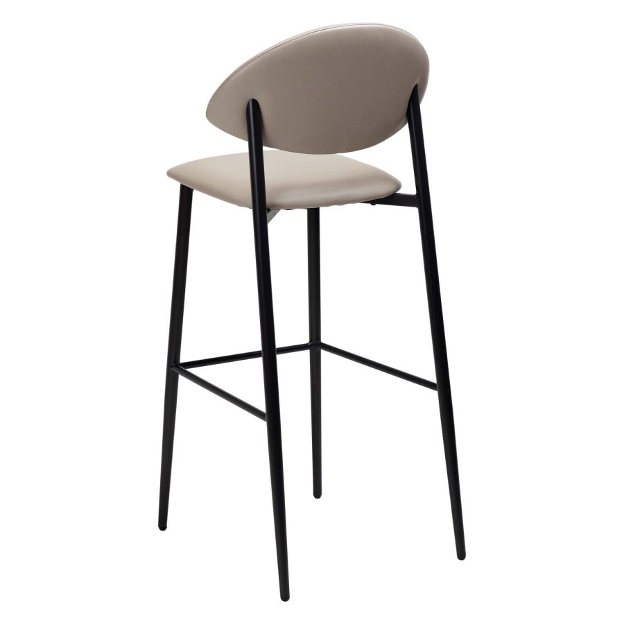 DAN-FORM Tush Barhocker, mit Rückenlehne und Fußstütze – Kaschmir-Kunstleder und schwarzer Stahl