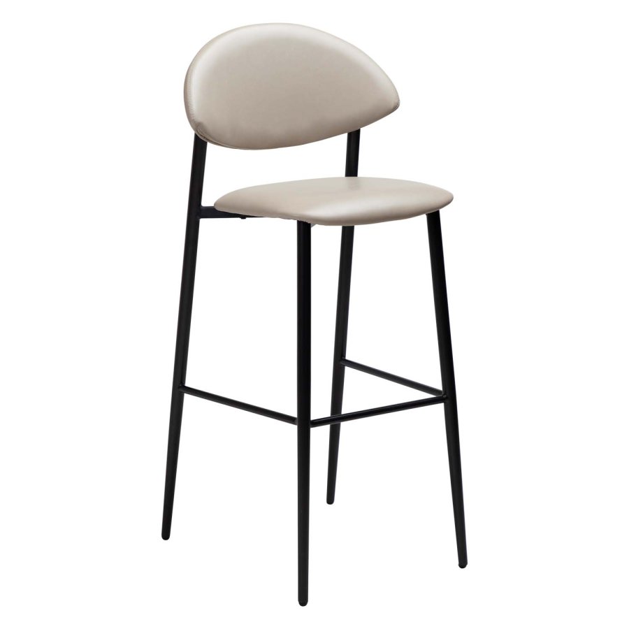 DAN-FORM Tush Barhocker, mit Rückenlehne und Fußstütze – Kaschmir-Kunstleder und schwarzer Stahl