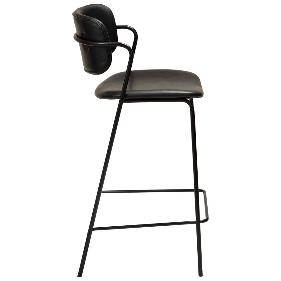 DAN-FORM Zed bänkstol, med ryggstöd, armstöd och fotstöd - vintage svart konstläder och svart stl