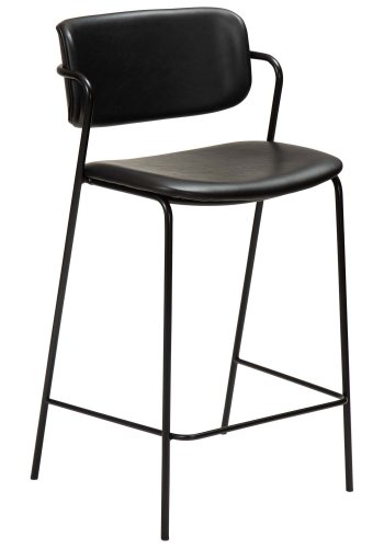 DAN-FORM Zed bänkstol, med ryggstöd, armstöd och fotstöd - vintage svart konstläder och svart stl