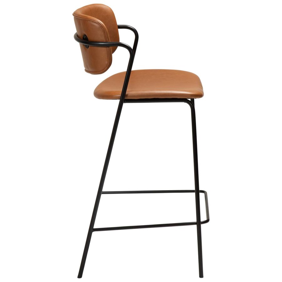 DAN-FORM Zed bänkstol, med ryggstöd, armstöd och fotstöd - vintage ljusbrunt konstläder och svart stl