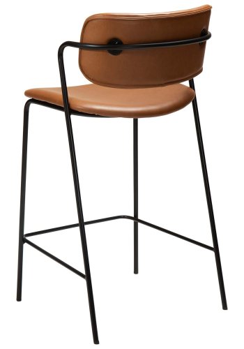 DAN-FORM Zed bänkstol, med ryggstöd, armstöd och fotstöd - vintage ljusbrunt konstläder och svart stl