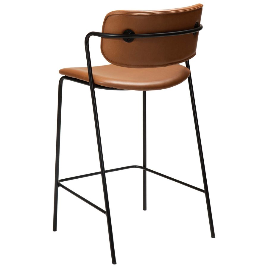 DAN-FORM Zed bänkstol, med ryggstöd, armstöd och fotstöd - vintage ljusbrunt konstläder och svart stl