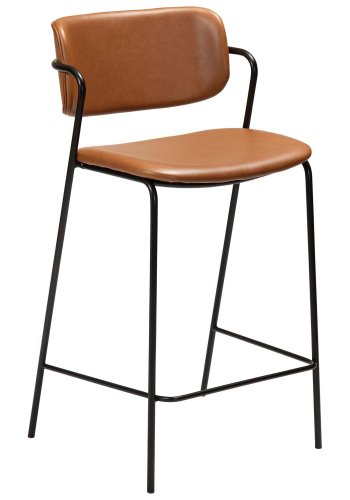 DAN-FORM Zed bänkstol, med ryggstöd, armstöd och fotstöd - vintage ljusbrunt konstläder och svart stl