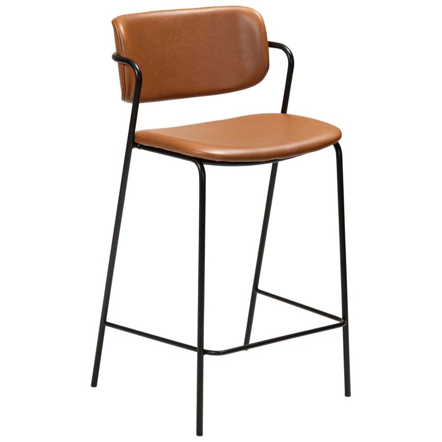 DAN-FORM Zed bänkstol, med ryggstöd, armstöd och fotstöd - vintage ljusbrunt konstläder och svart stl