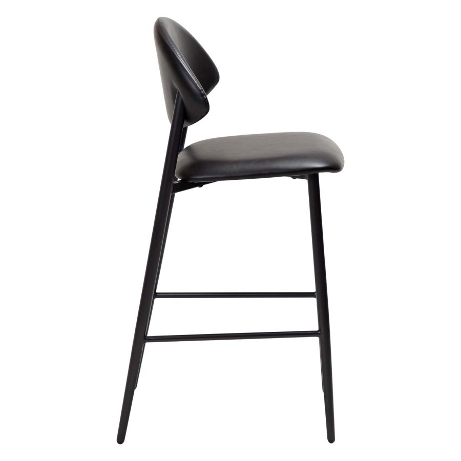 DAN-FORM Tush counter stol, med ryggstöd och fotstöd - vintage svart konstläder och svart stl