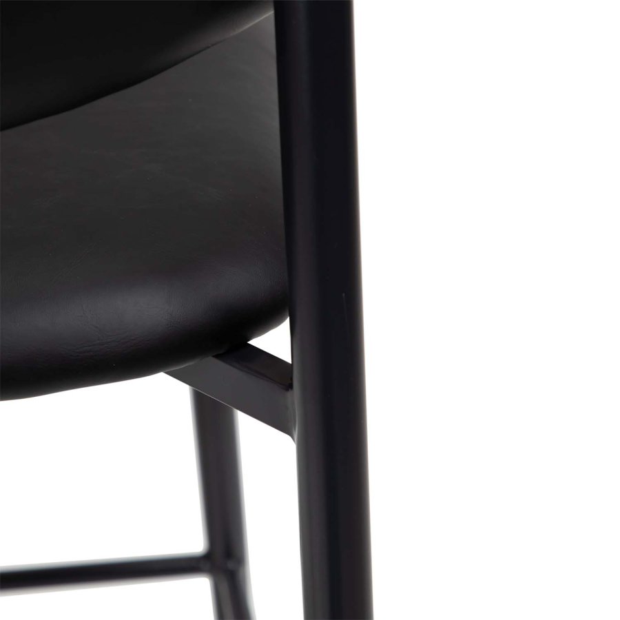 DAN-FORM Tush counter stol, med ryggstöd och fotstöd - vintage svart konstläder och svart stl