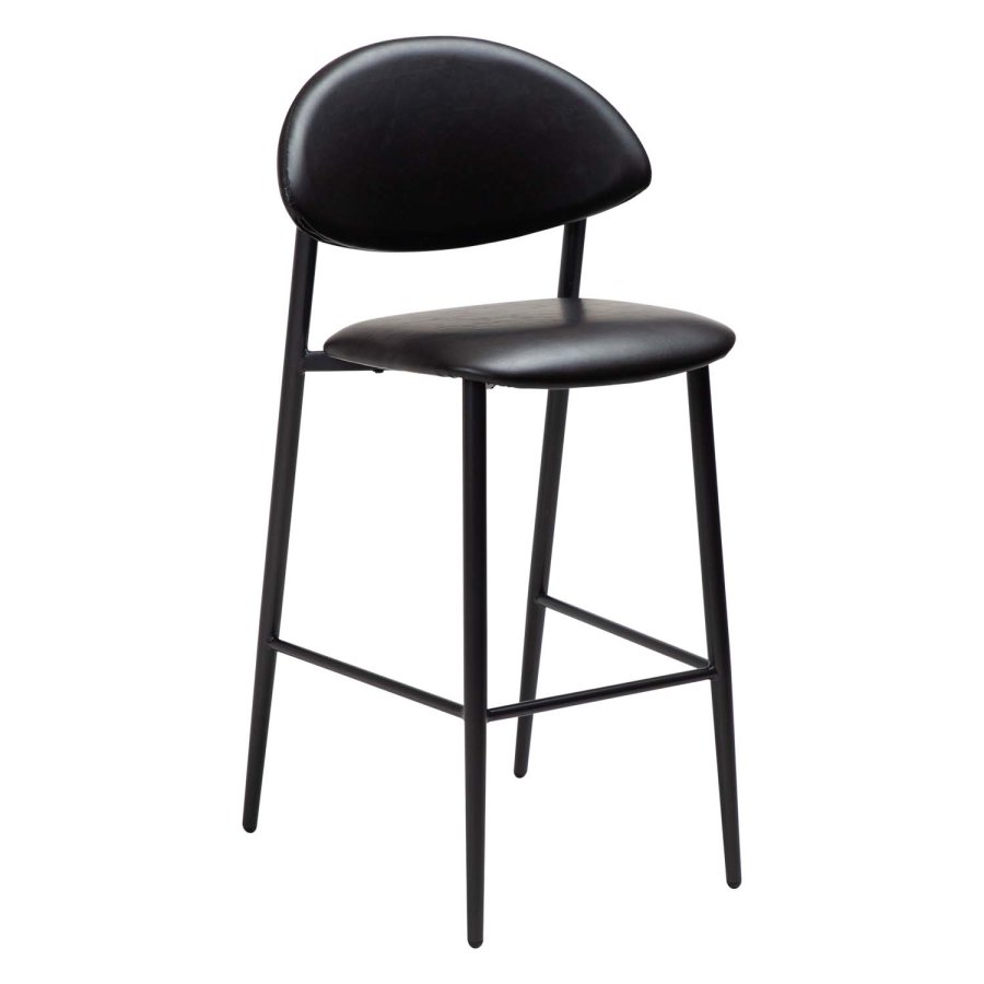 DAN-FORM Tush counter stol, med ryggstöd och fotstöd - vintage svart konstläder och svart stl