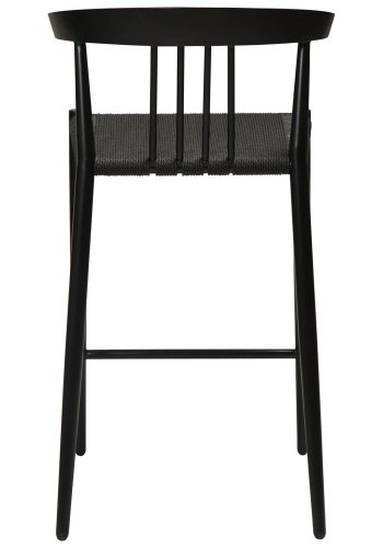 DAN-FORM Sava Thekenstuhl, mit Rückenlehne und Fußstütze – schwarze Papierkordel und schwarzer Stahl