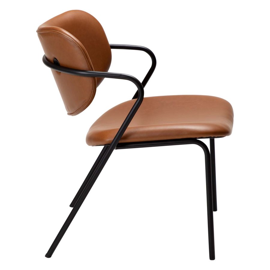 DAN-FORM Zed ftölj, med armstöd - vintage ljusbrunt konstläder och svart stl