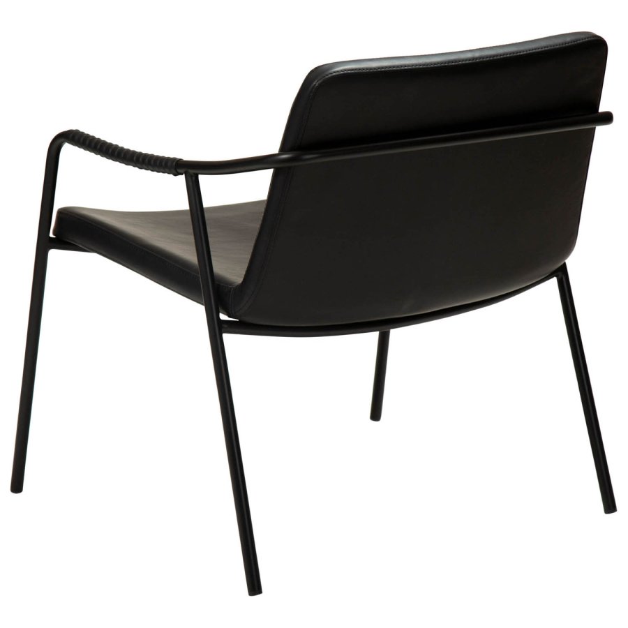 DAN-FORM Boto Loungesessel mit Armlehnen – Vintage-Kunstleder in Schwarz und schwarzer Stahl