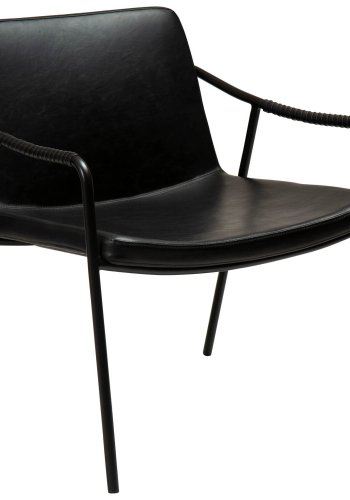 DAN-FORM Boto Loungesessel mit Armlehnen – Vintage-Kunstleder in Schwarz und schwarzer Stahl