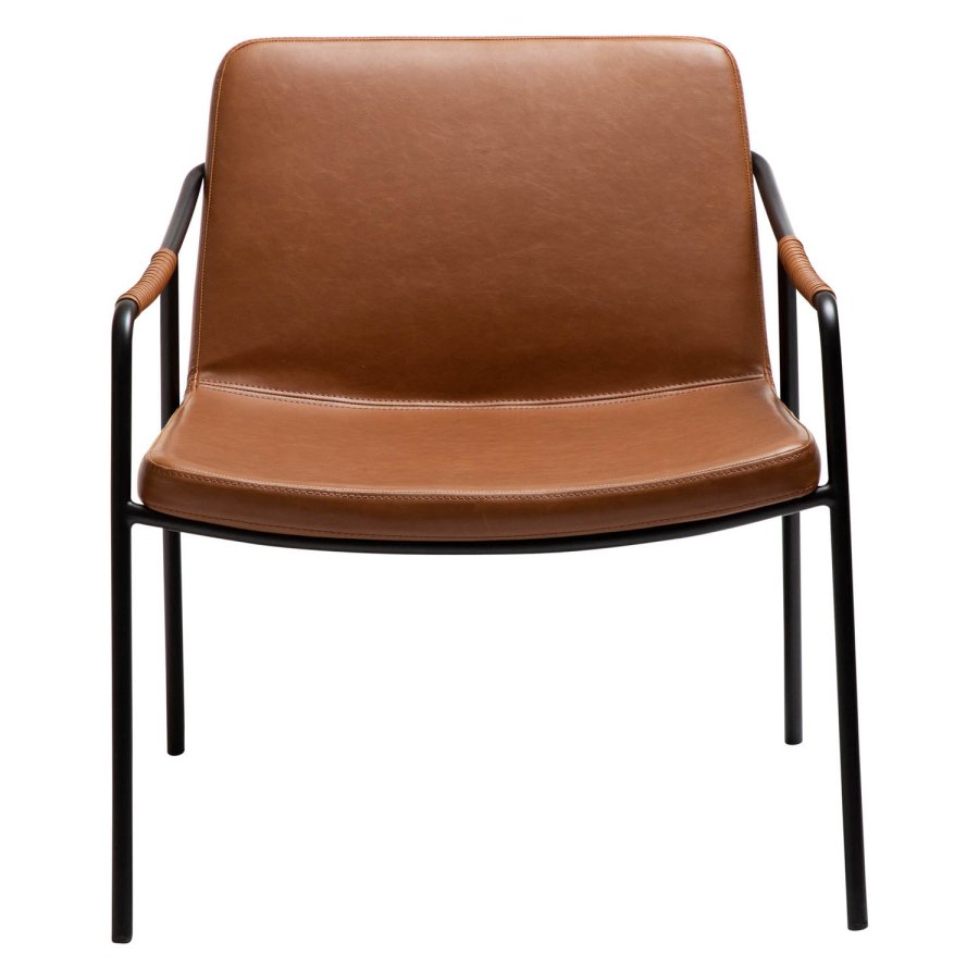DAN-FORM Boto Loungesessel mit Armlehnen – Vintage hellbraunes Kunstleder und schwarzer Stahl