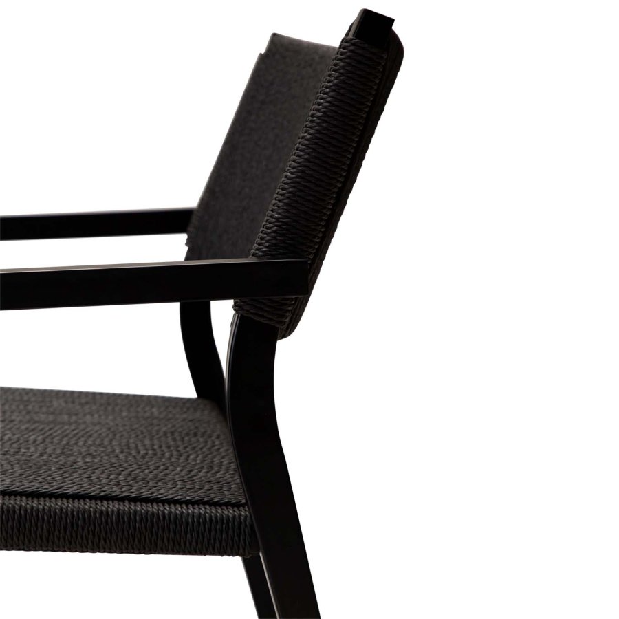 DAN-FORM Loop loungestol, med armlener - svart papirsnor og sort stl