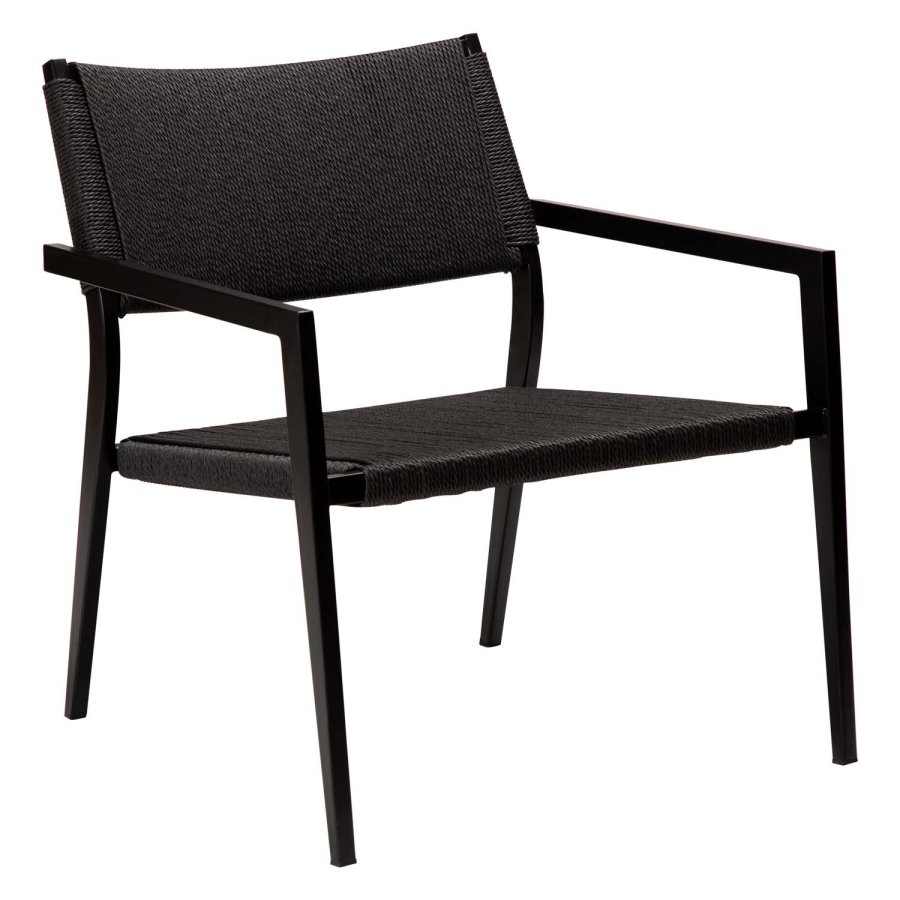 DAN-FORM Loop loungestol, med armlener - svart papirsnor og sort stl
