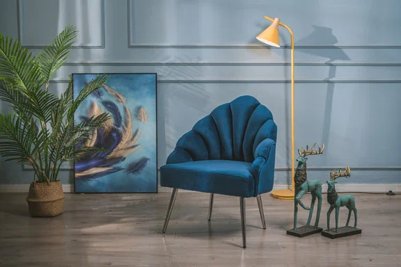 NORDLYS Bolge lenestol - bl flyel og metall