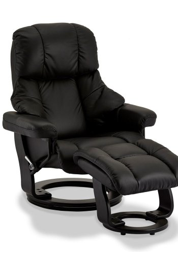 Crown recliner stol - sort lder, inkl. fodskammel