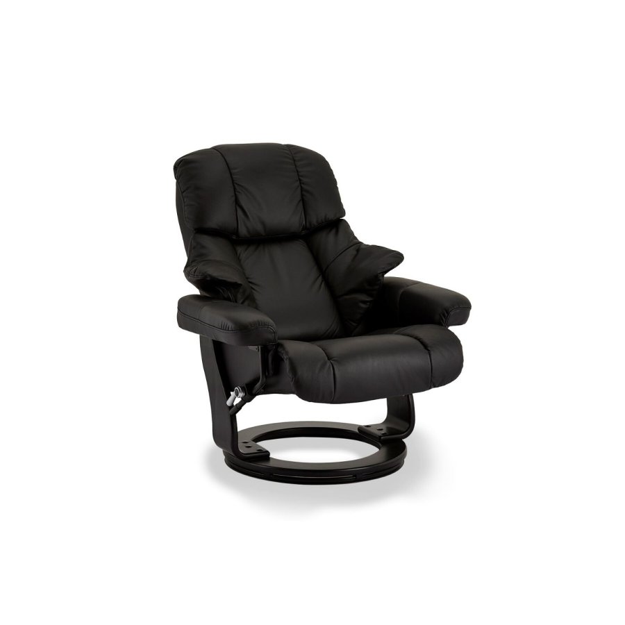 Crown recliner stol - sort lder, inkl. fodskammel