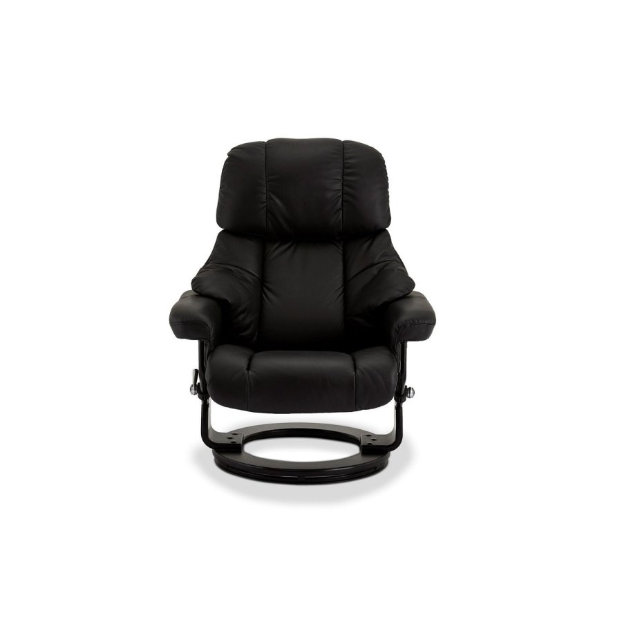 Crown recliner stol - sort lder, inkl. fodskammel