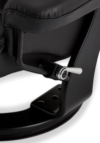 Crown recliner stol - sort lder, inkl. fodskammel