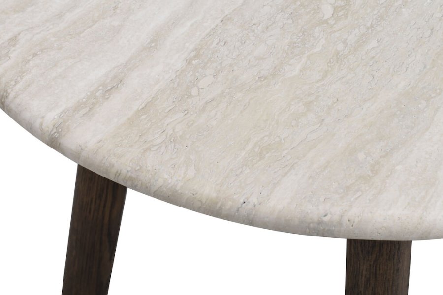 ROWICO Taransay salongbord, rundt - beige travertin og brun eik (60)