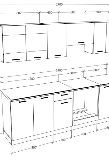 VCM NORDIC 240 Esilo 8-teilige Küchenzeile - Glas und Naturholz