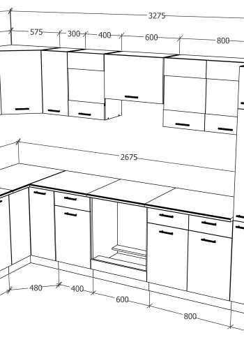 VCM NORDIC Esilo 13-delt hjrnekjkken - glass og hvitt tre