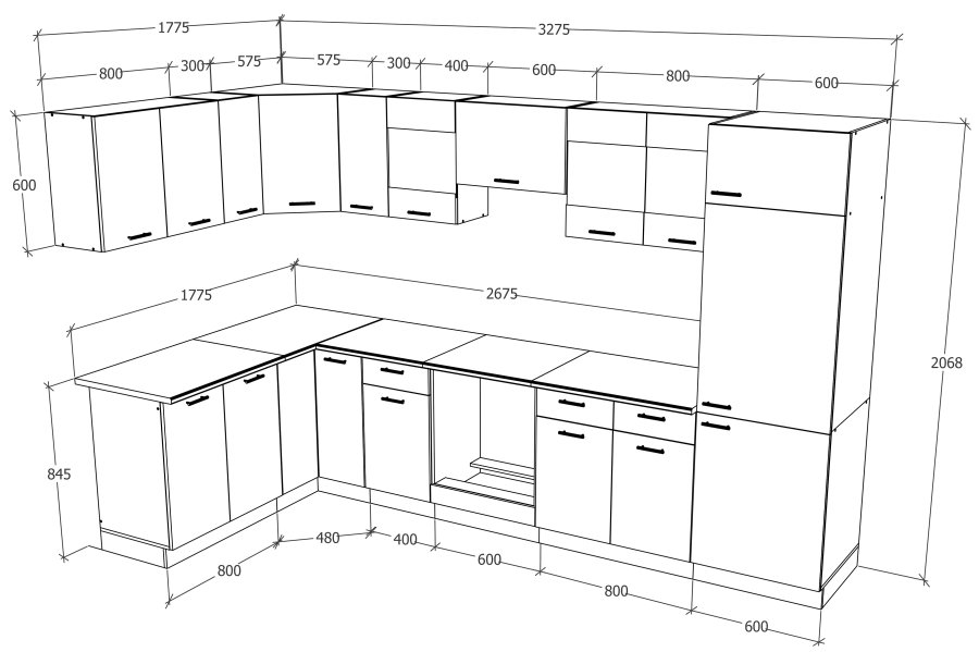 VCM NORDIC Esilo 13-delt hjrnekjkken - glass og antrasittgr tre