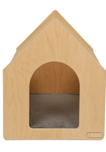 ANIMOOD Rico hundehus, med velurpute, rektangulr - naturlig kryssfiner (65x56)