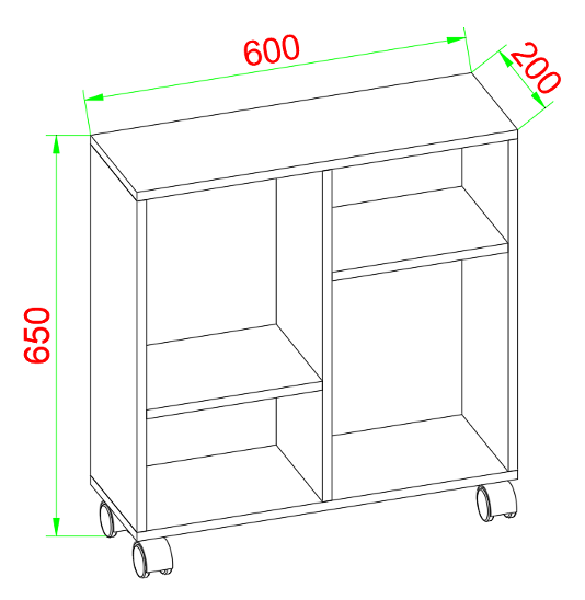 VCM NORDIC Dremala Bücherregal, mit 2 Regalen und Rädern – weißes Holz (H: 65 cm x 60 cm x 20 cm)