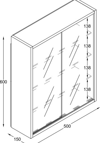 VCM NORDIC Drivalo M Wandschrank, mit 2 Schiebetüren und 3 Einlegeböden – Glas und anthrazitgraues Holz