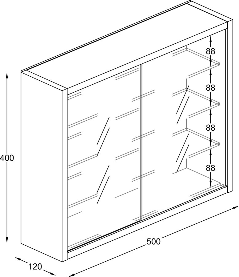 VCM NORDIC Drivalo S Wandschrank, mit 2 Schiebetüren und 3 Einlegeböden - Glas und anthrazitgraues Holz