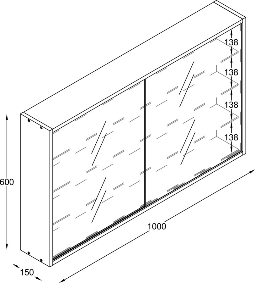 VCM NORDIC Drivalo XL Hängeschrank, m. 2 Schiebetüren und 3 Einlegeböden – Glas und anthrazitgraues Holz
