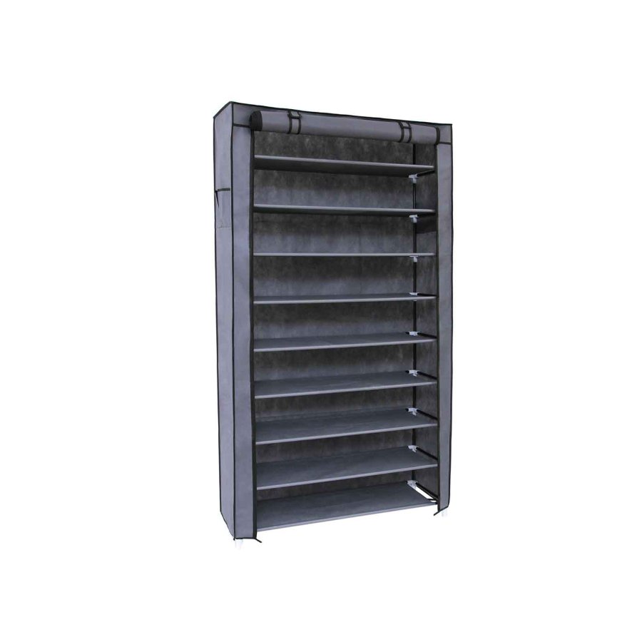 SONGMICS 10-etagers skoreol med st�vt�t afd�kning, opbevaringsskab, organizer med plads til op til 40 par sko, til stue, entr&eacute;, 88 x 28 x 160 cm, gr� RXJ36G