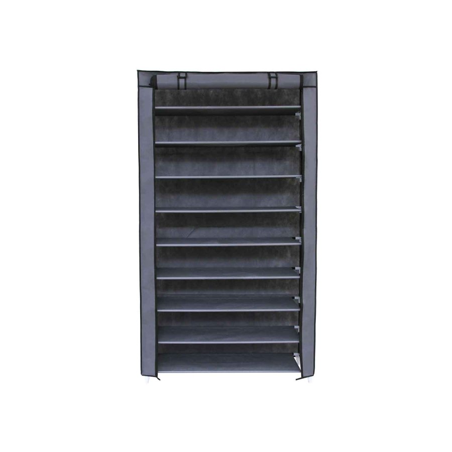 SONGMICS 10-etagers skoreol med st�vt�t afd�kning, opbevaringsskab, organizer med plads til op til 40 par sko, til stue, entr&eacute;, 88 x 28 x 160 cm, gr� RXJ36G