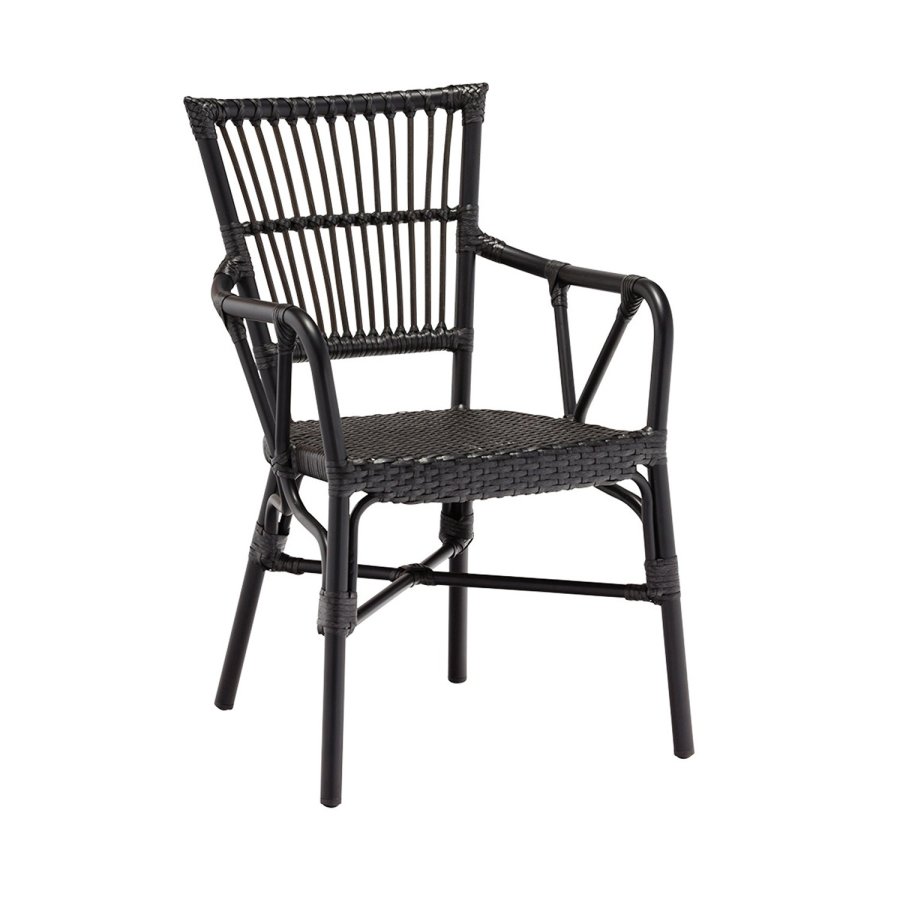 HOUSE OF SANDER Aaron hagestol, med armlener - sort polyrattan og aluminium