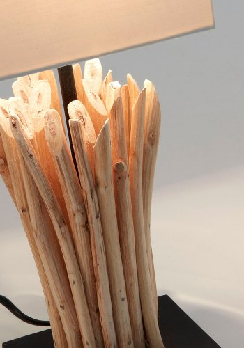 KAVE HOME Poob bordlampe - tropisk gjenvunnet tre og hvit stoffskjerm (15x15)