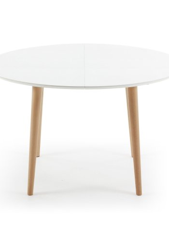 KAVE HOME Oakland spisebord - matt hvitt tre med naturlige ben, ovale, med uttrekk (120/200x90)