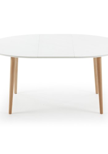 KAVE HOME Oakland spisebord - matt hvitt tre med naturlige ben, ovale, med uttrekk (120/200x90)
