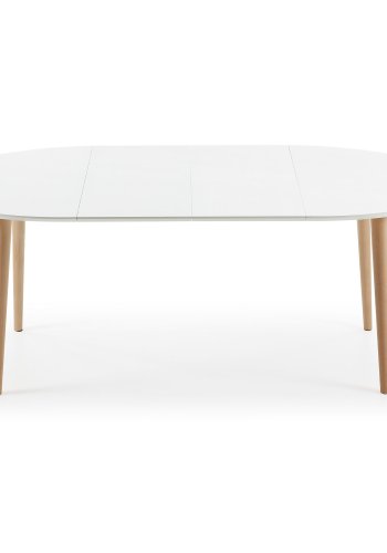 KAVE HOME Oakland spisebord - matt hvitt tre med naturlige ben, ovale, med uttrekk (120/200x90)